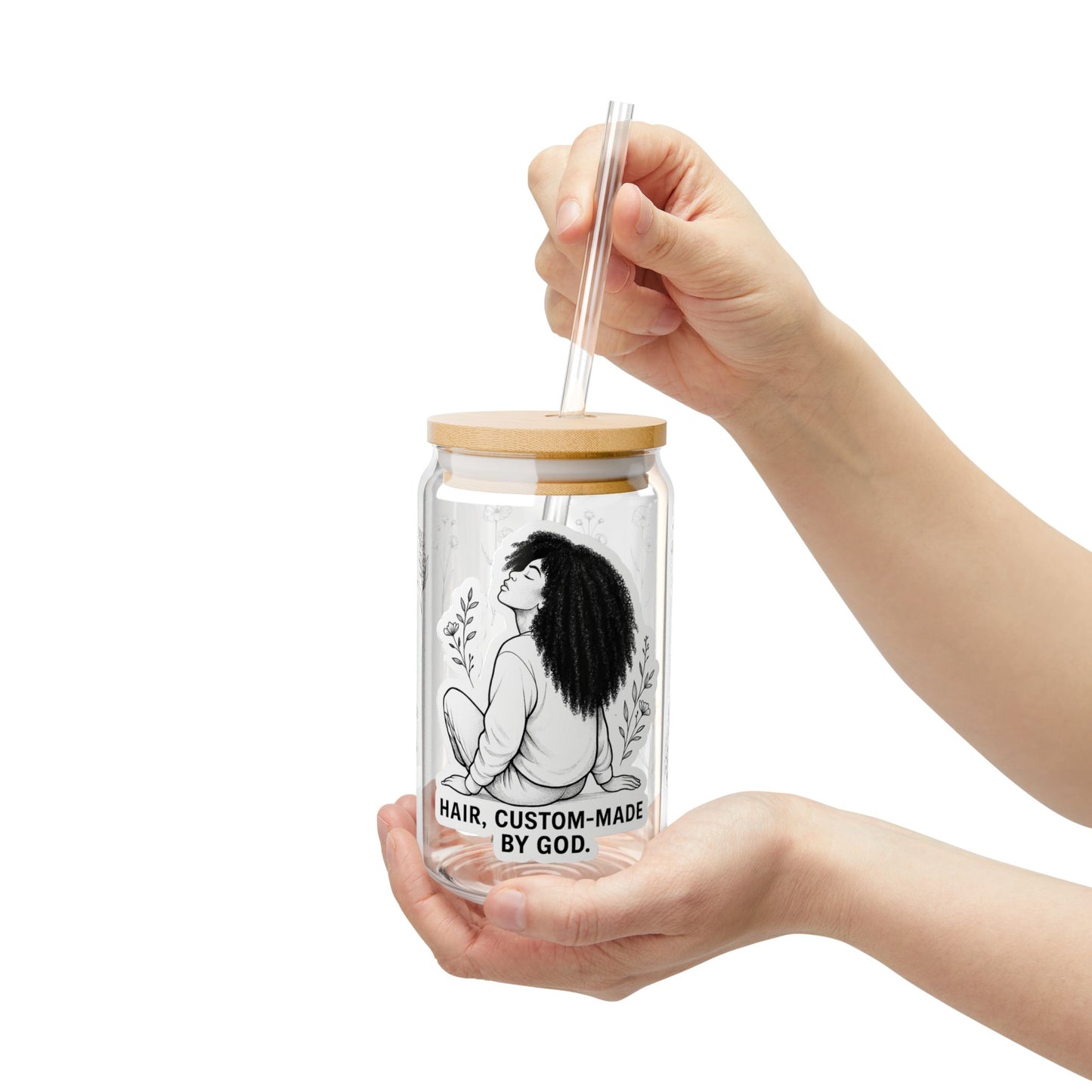 Hair, Custom-Made by God | Afro Hair Faith Sipper Glass Drinkware | Beverage