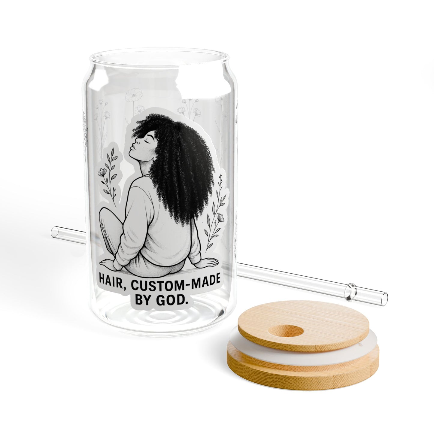 Hair, Custom-Made by God | Afro Hair Faith Sipper Glass Drinkware | Beverage